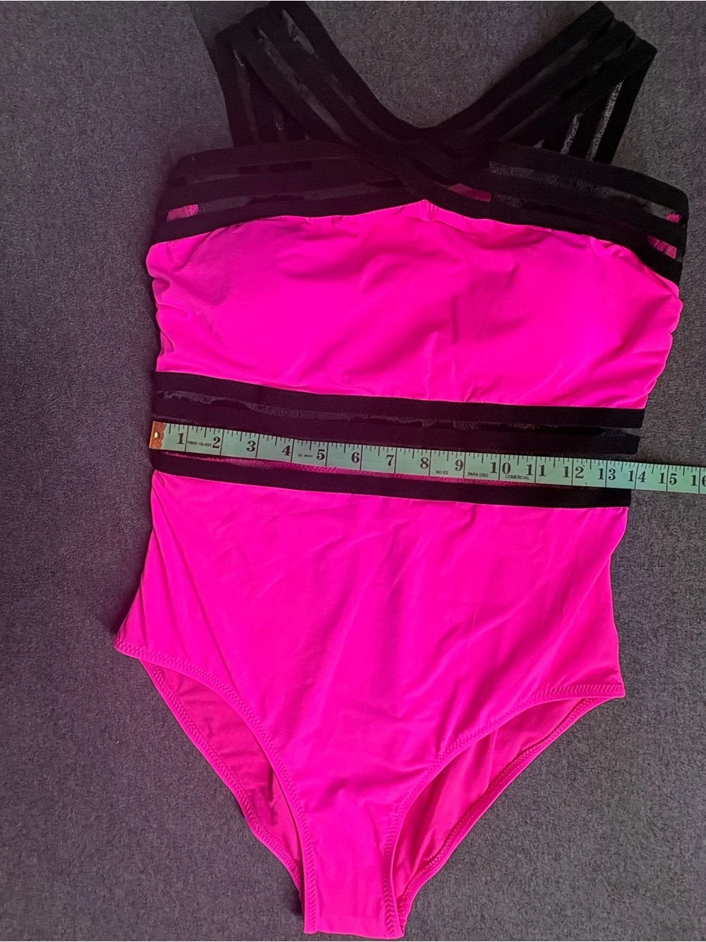 🆕Women’s Tempt Me Neon Pink & Black One Piece Crossover Swimsuit Size Large